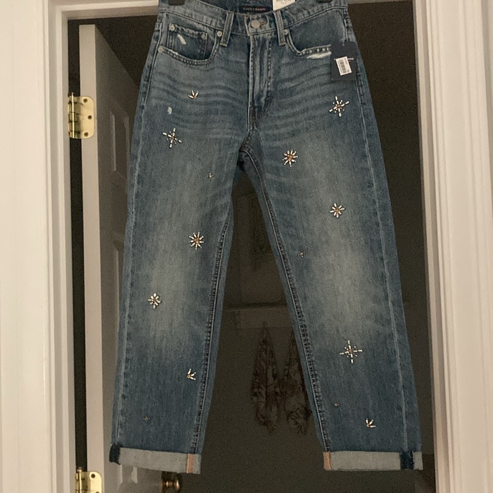 Luckybrand embellished mid rise boy ankle length